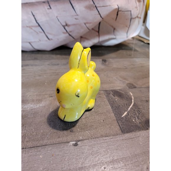 vintage Ceramic yellow bunny rabbit Decor figure polka - Picture 2 of 6